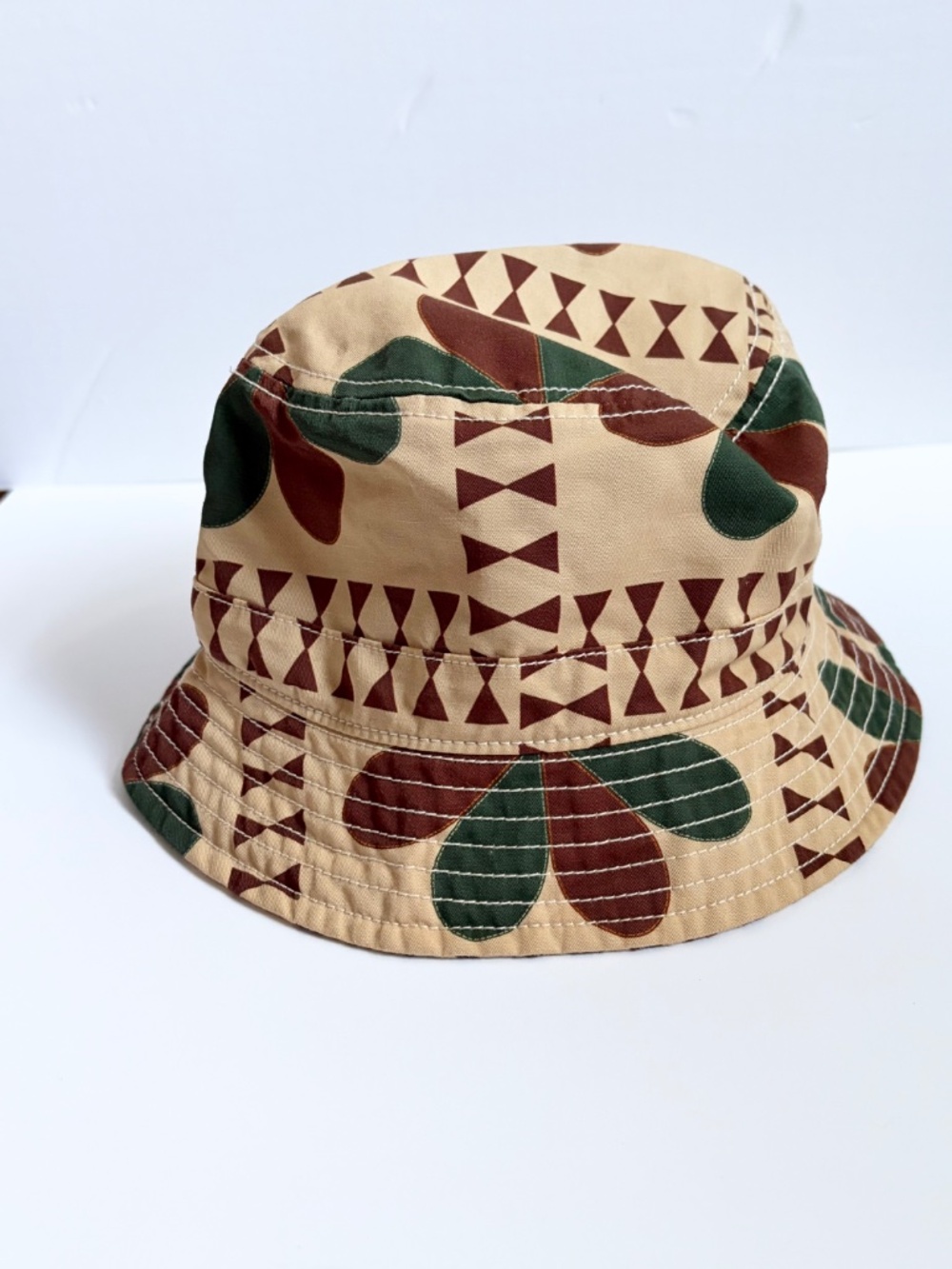 Banana Republic Cotton-Linen Bucket Hat size L/XL in Khaki Beige Print NWT